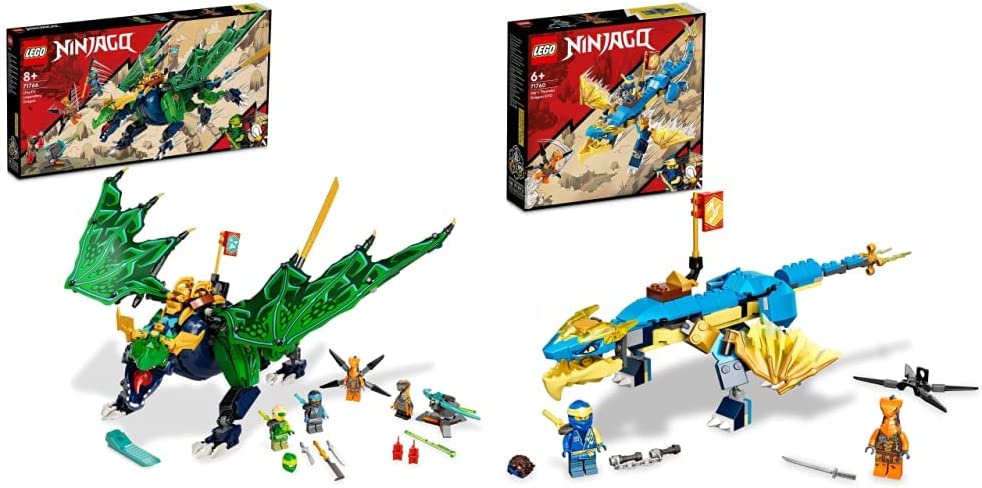 Honest Forwarder  LEGO 71766 NINJAGO Lloyds Legendary Dragon, from 8 Years  with Dragon and Snake Figures & 71760 NINJAGO Jays Thunder Dragon EVO, from  6 Years with Dragon Figure and Snakes, Lightning Dragon