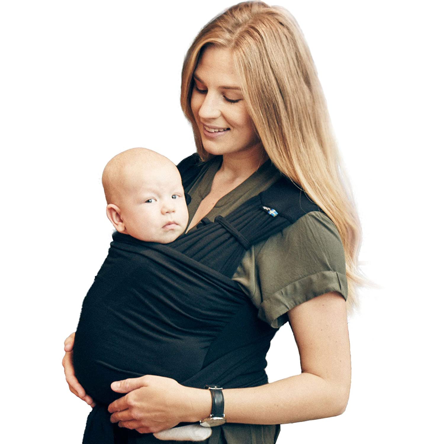 Beaba Béaba x Najell Pre-Tied Baby Sling - Total Comfort - Skin on the Skin - Oeko-Tex Certified Fabric from Infant - Up to 9 kg - Black (S/M-36/38)