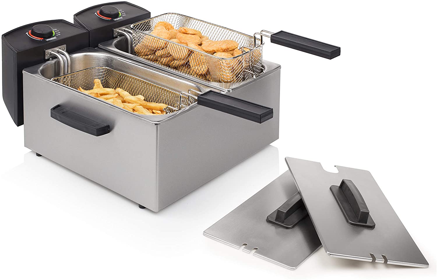 Princess Stainless Steel Double Fryer, 2 x 3 Litres (2 x 1800 Watt) with Cold Zone Function, 183123