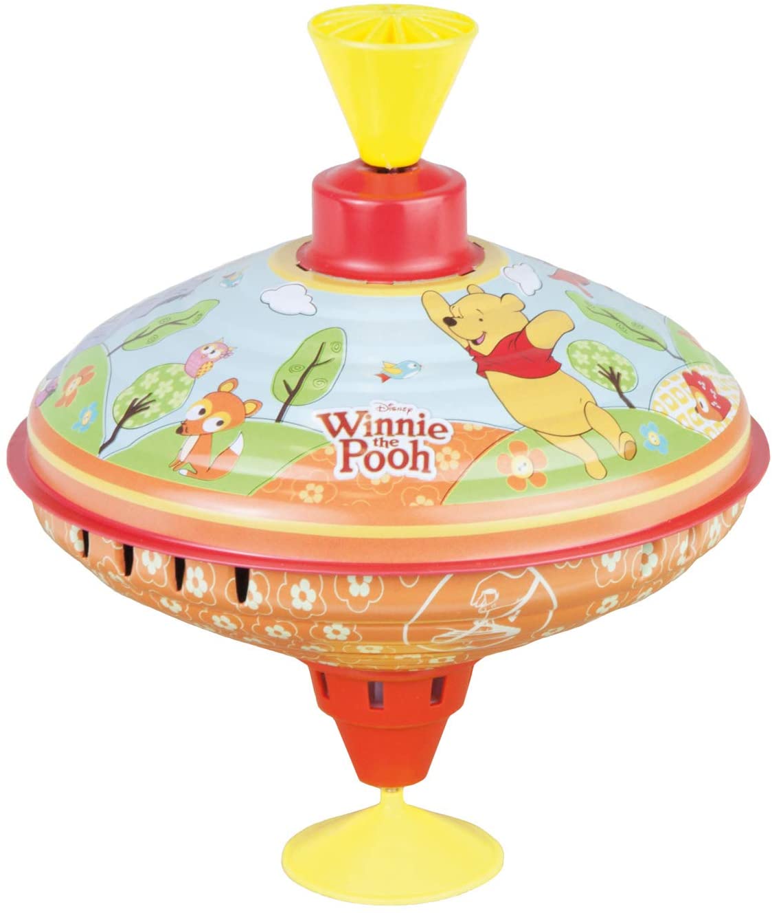 Bolz 52334 Disney Winnie the Pooh Party 16 cm Metal Swing Gyro Classic Pump Gyro with Pooh Motif Spinning Top with Stand Toy for Children from 18 m +, Colourful