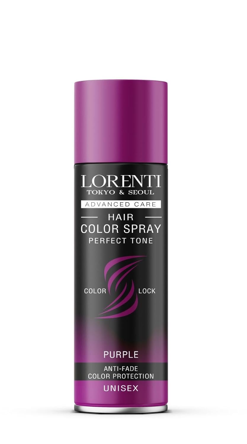 LORENTI TOKYO & SEOUL Colour Hair Spray Purple - 150 ml - Hair Colour Spray for Dressing & Make-Up for Carnival, Fancy Dress, Halloween & Theme Party - Washable Hair Colour - Colour Hair Spray