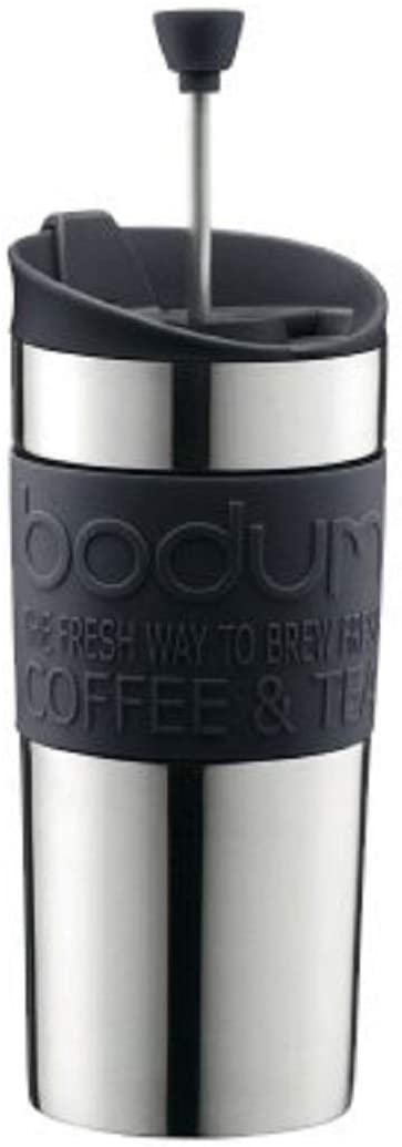 Bodum Travel K 11067-01 Press Set Coffee Maker with Extra Drinking Attachment 0.35 L Stainless Steel Black