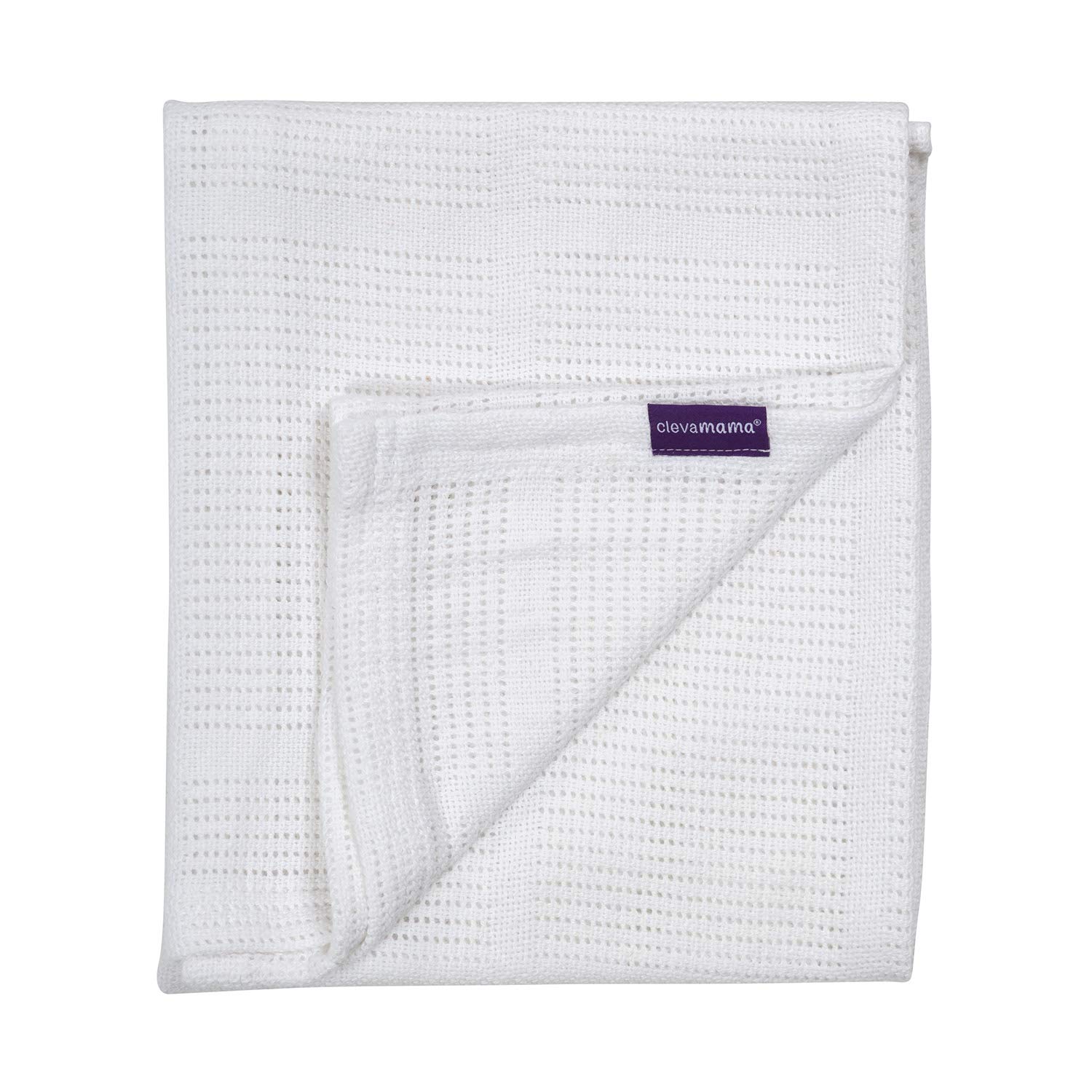 Clevamama Baby Blanket with Breathable Cellular Structure for Baby Cradle, Breathable Honeycomb Structure, 120 x 140 cm, Cotton, White