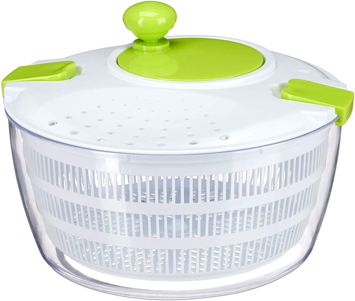 Relaxdays Salad Spinner for Cranking, Professional Salad Spinner, Large Salad Dryer, XL Salad Carousel 5 Litres, White / Green