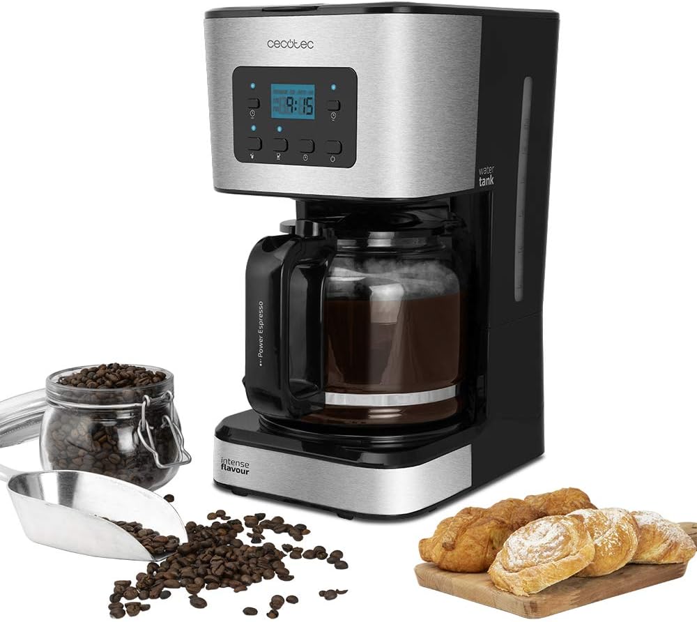 Cecotec Coffee 66 Smart Filter Coffee Machine, 950 W, 1.5 L, Heat-Resistant Jug Permanent Filter, Timer Autoclean Exteme Aroma LCD Display, Hot Plate Automatic Shut-Off Dispenser, Black Stainless