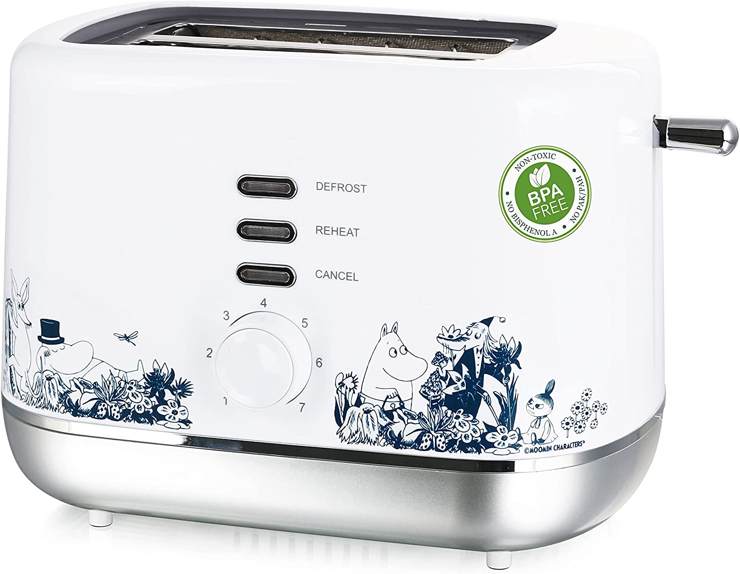 Moomin Toaster With 2 Extra Toast Slots and Centring Function, Removable Crumb Drawer, Demolition / Reheeat Buttons, 7 Adjustable Browning Levels, 850 W, BPA Free