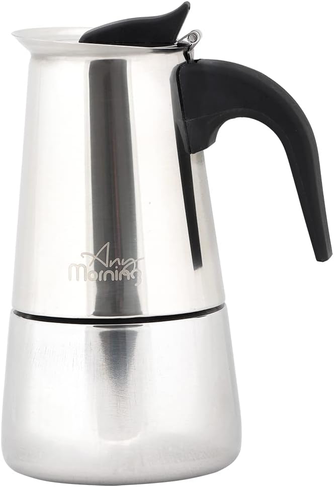 Any Morning Espresso Maker for All Hob Types Including Induction, Mocha Pot, Camping, Coffee Maker for Any Occasion, Stainless Steel Espresso Cooker, 6 Cups, 300 ml