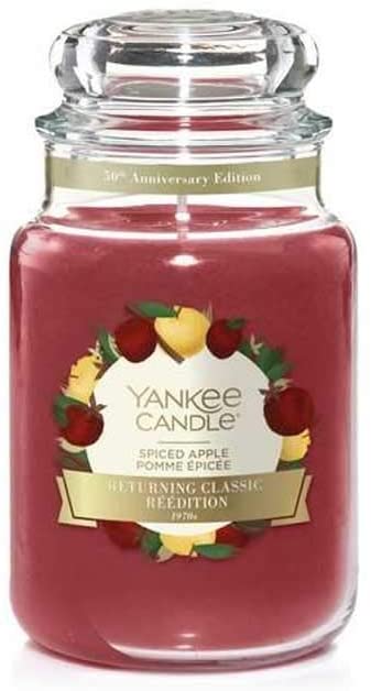 YANKEE CANDLE Spiced Apple 19 Yce Candle in Glass Candle Wax, Red, Large