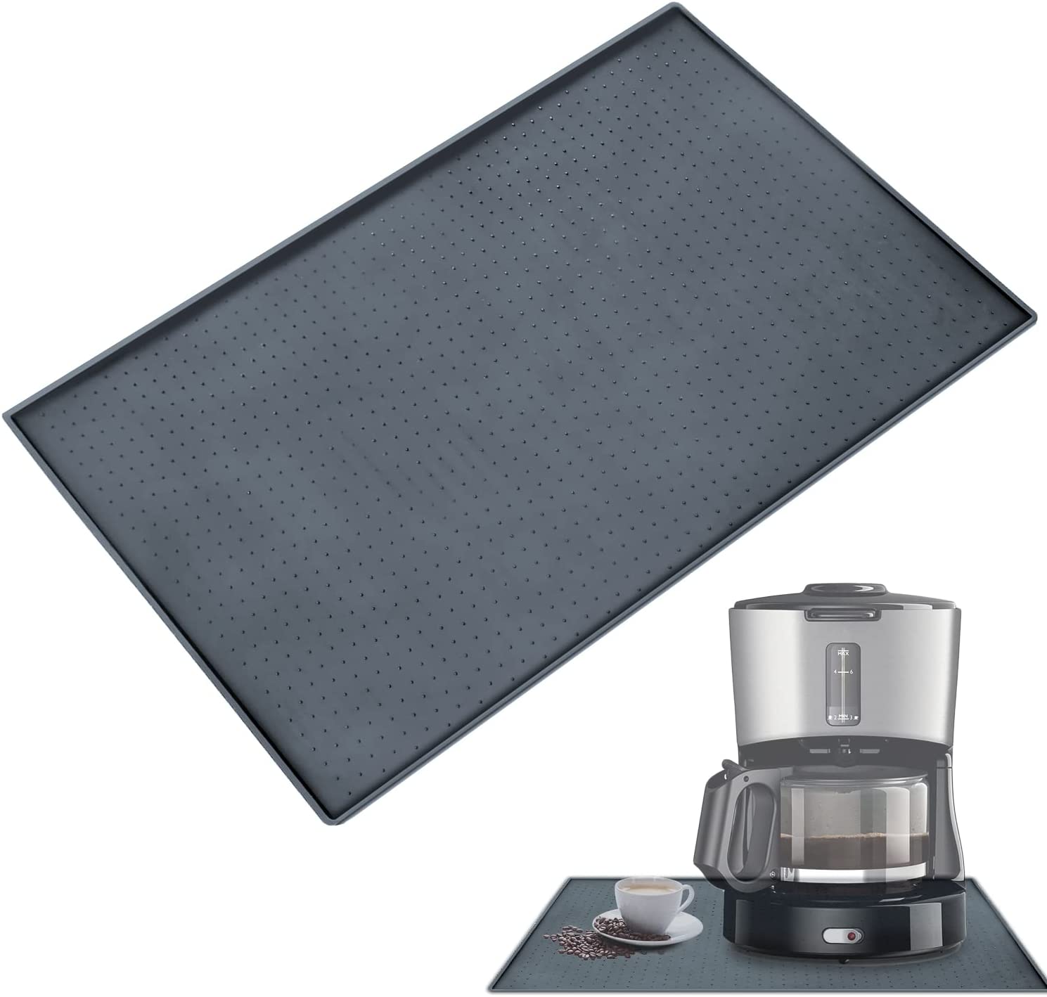 GUJIN Silicone Mat Under Coffee Machine Non-Slip Mat for Fully Automatic Coffee Machine Barista Accessories with Granules Design for Stabilising the Coffee Machine and Protecting the Table Top (grey)