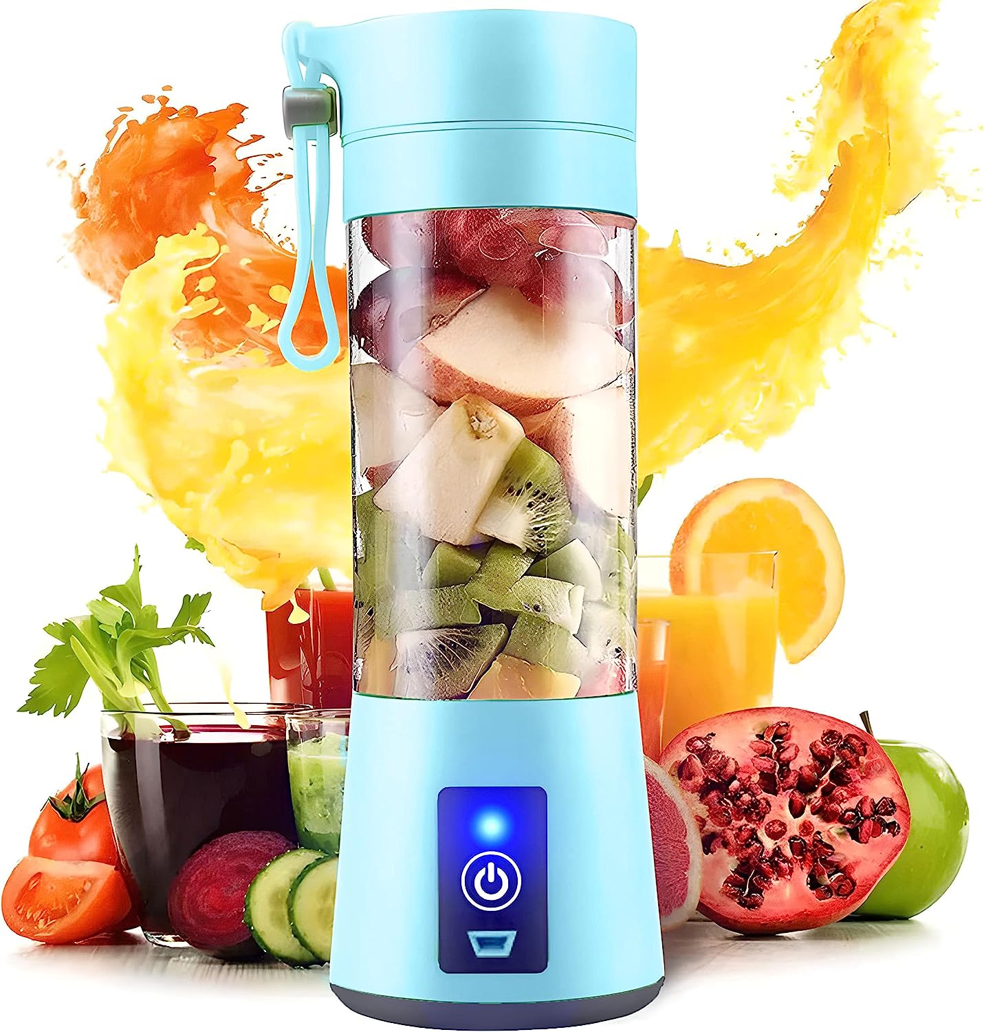 Retoo Portable Blender 380 ml, USB-C calcharist personnel mixer for smoothie and shakes, 1500 mAh, 2200 RPM, mixer to go, portable blender for baby food, travel, mini blender blue