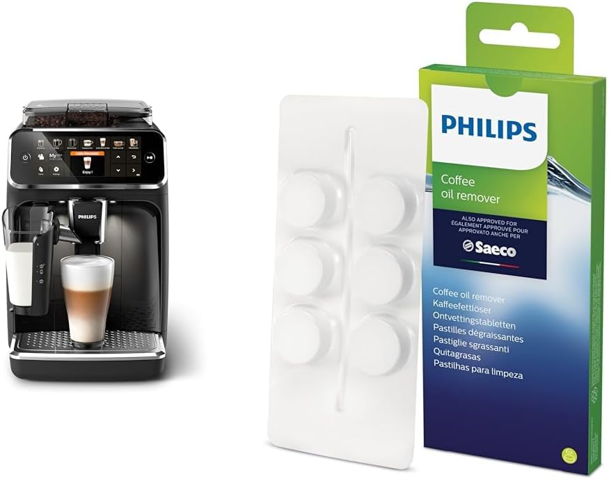 Philips EP5441/50 Series 5400 Fully Automatic Coffee Machine, Lattego Milk System, 12 Coffee Specialities, Intuitive Display, 4 User Profiles, Black & Ca6704/10 Coffee Greene Dissolving Tablets