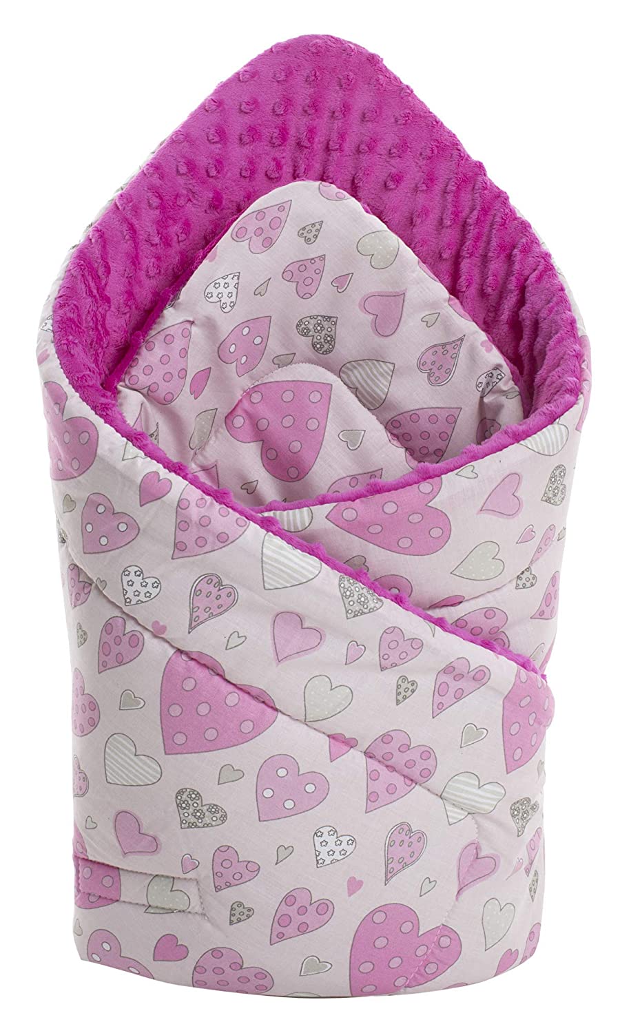 Minky Swaddling Blanket, 100% Cotton, 75 x 75 cm, Baby Pillow Double-Sided Soft All Year Round Multifunctional, Anti-Allergic, Baby Medi Partners (Pink Hearts with Pink Minky)