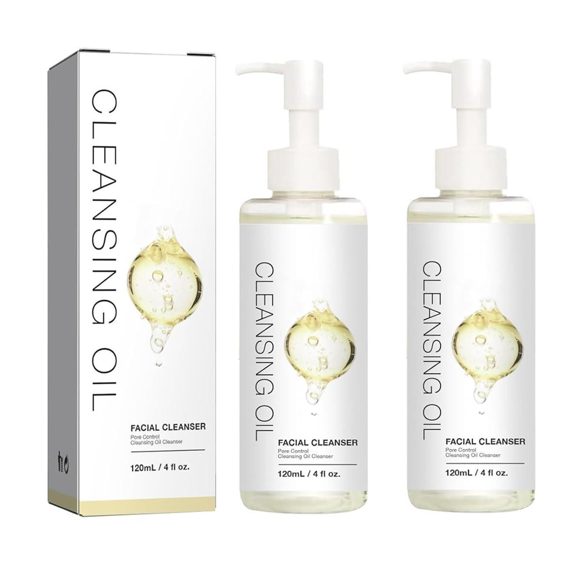 Pore ​​Control Cleansing Oil, Facial Cleansing Oil for Removal of Makeup and Blackheads, Fragrance-Free & Residue-Free Cleansing Oil for All Skin Types, 2 Pieces, 120 ml