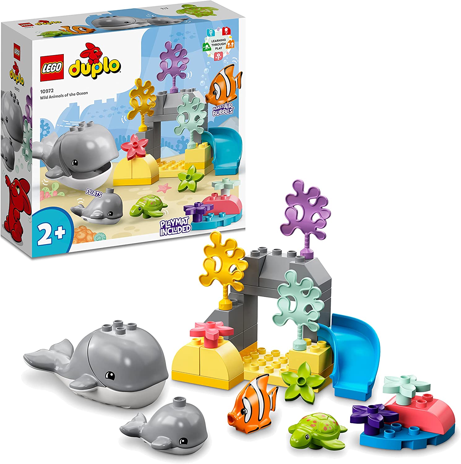 LEGO 10972 DUPLO Wild Ocean Animals Toy Set for Toddlers with Sea Animals and Play Mat, Educational Toy from 2 Years