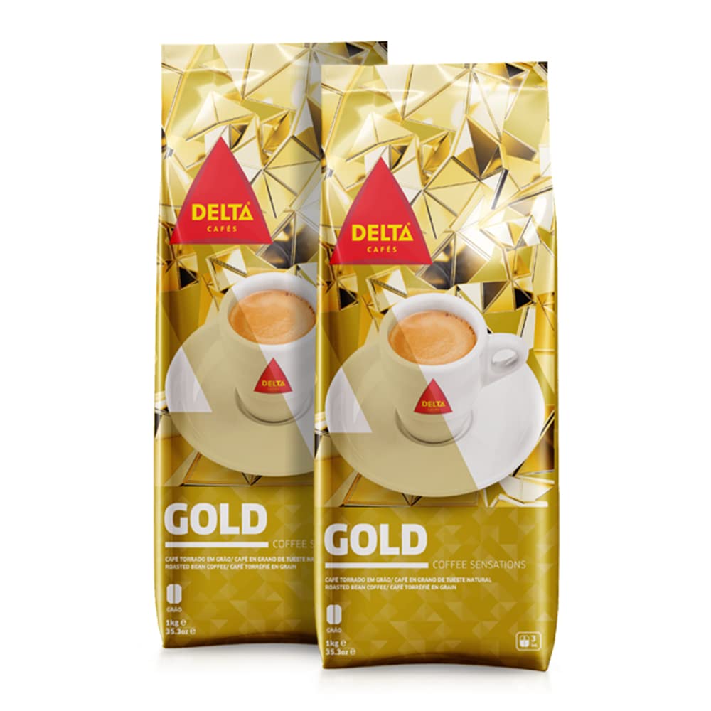 Delta Cafés - Coffee beans gold - 2 packets of 1 kg - intensity 8 - full-bodied Arabica roasted coffee bean mix - very aromatic with notes of honey and ripe fruits
