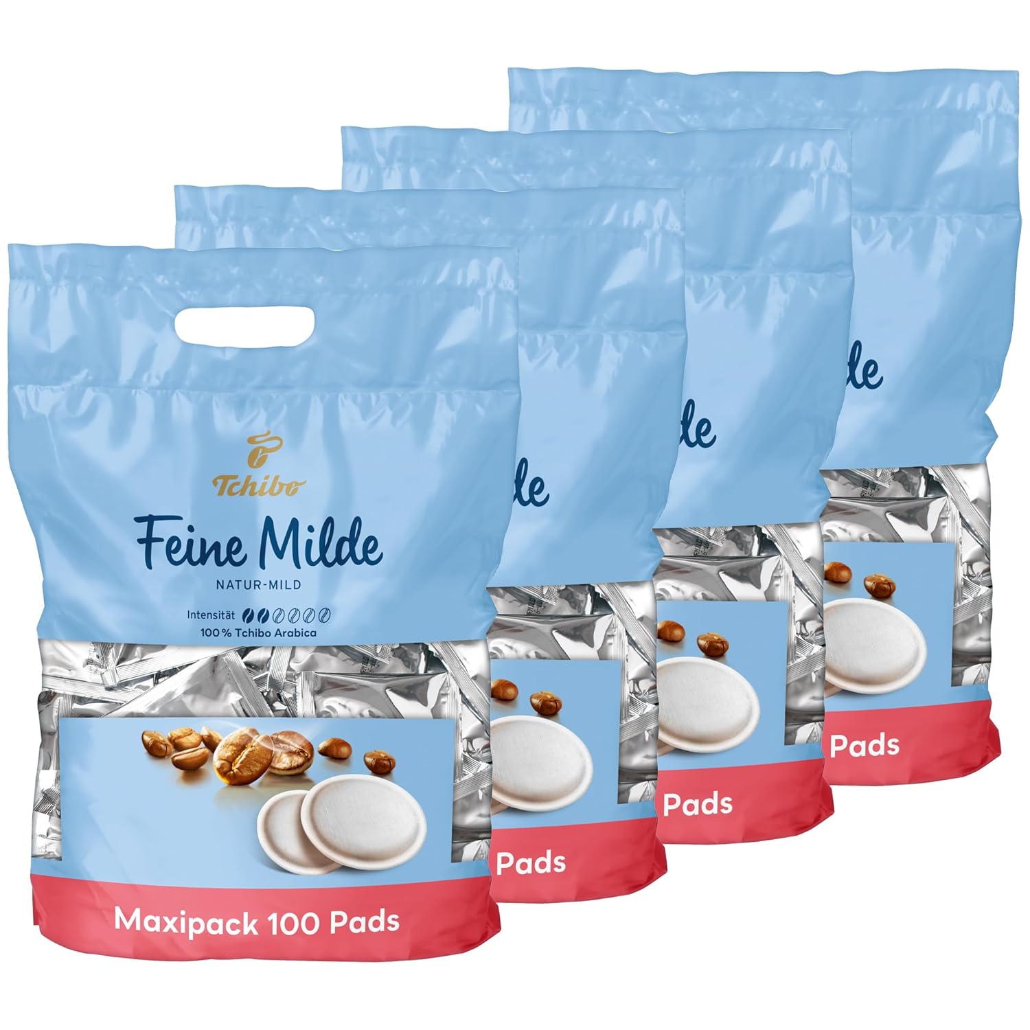Tchibo Coffee Pads Storage Pack Maxi Pack Fine Mild 400 Pieces - 4 x 100 Pads (Coffee, Mild with Gentle Roasted Aromas), Sustainable, Suitable for Senseo Machines