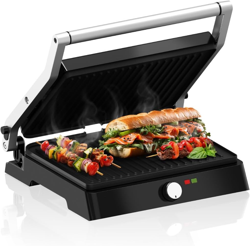 Vertenz Intense 50 Electric Contact Grill XXL Sandwich Maker Sandwich toaster Table Grill Electric Grill With Temperature Control 2200 W Non-Stick Coated Plates 35 x 32 x 12.4 cm Stainless Steel