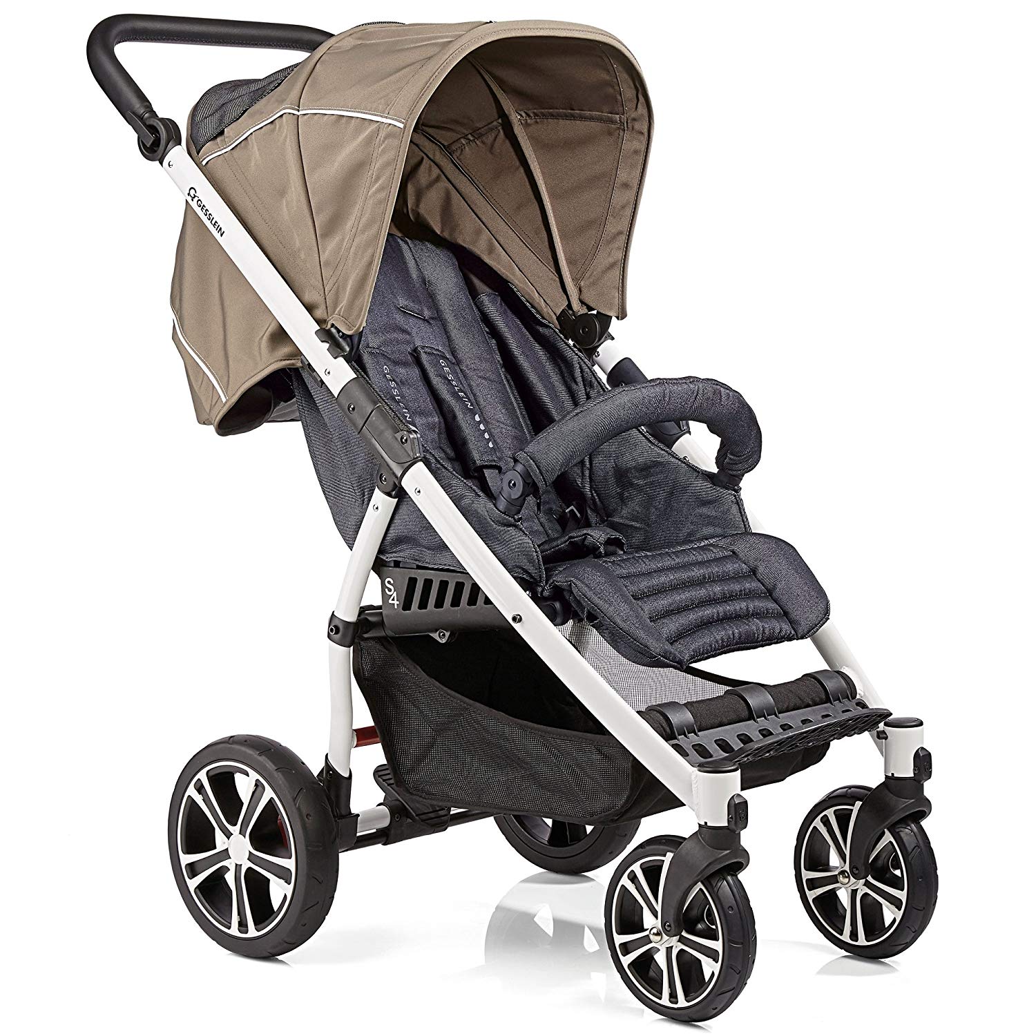 Gesslein S4 Buggy S4 Air+ Design 353 with Reclining Function, Small Foldable, for Large Children up to 25 kg, Vegan Leather Slider, Cognac Height-Adjustable, Pushchair