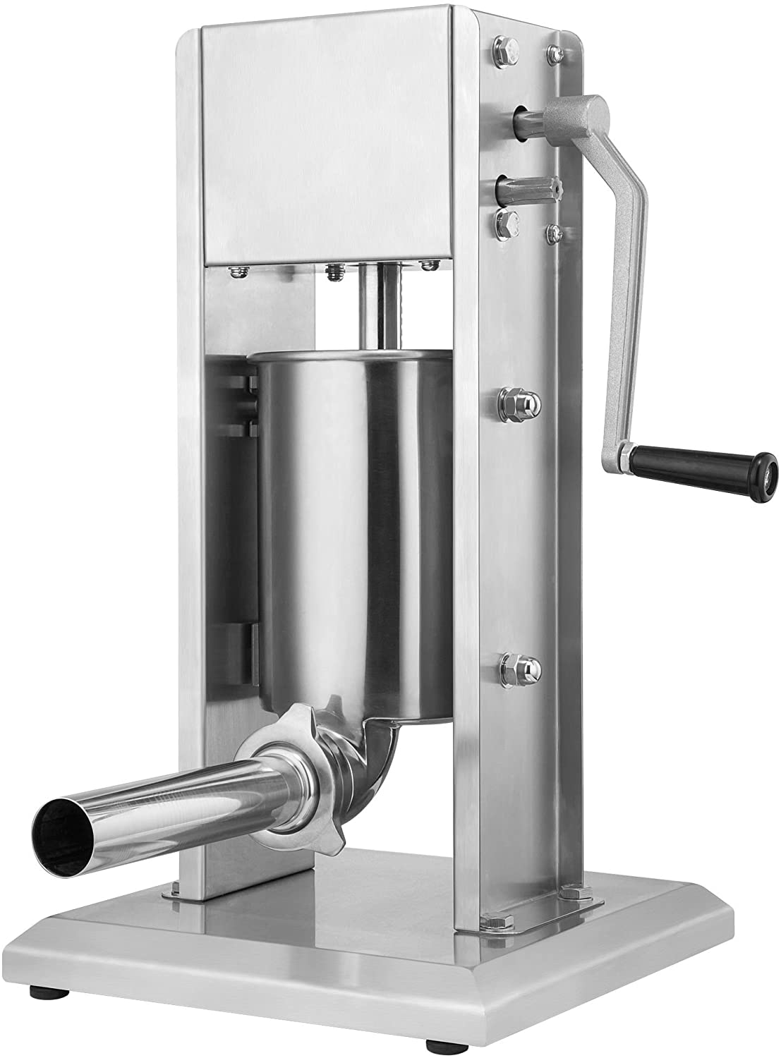 Zelsius professional sausage filling machine made of stainless steel + four different filling pipes, sausage filler, sausage press with 2-speed gearbox, ventilation valve and hand crank, Silver