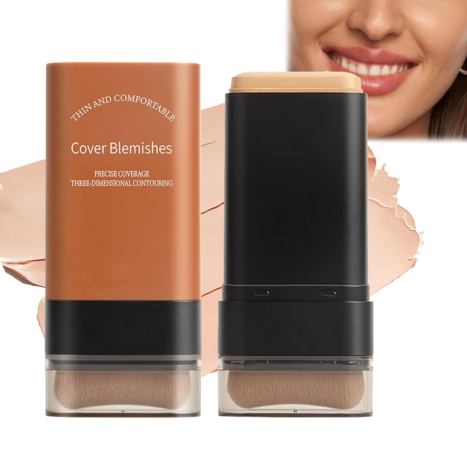 2025 Korean Hydrating Lightweight Foundation Stick with Brush, Vivien Beauty Foundation Stick, Vv Double Head Foundation Makeup Stick, Flawless Eraser Foundation Stick (Light Medium)