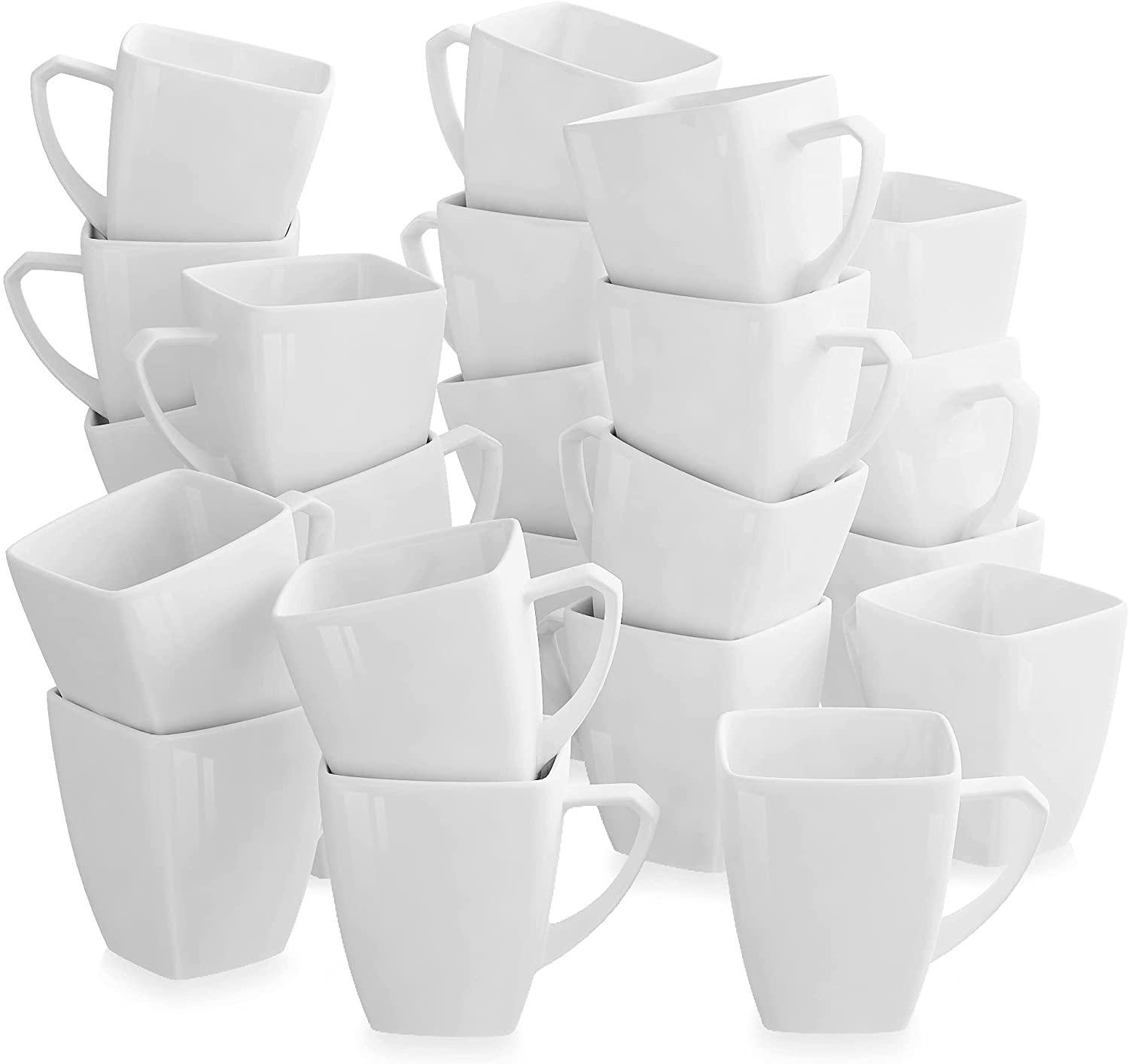 Porcelain Mugs, Set Malacasa, Series Blance, Set of 24 Cream 350ml Mocha Cappuccino Cups Coffee Service for 24 People