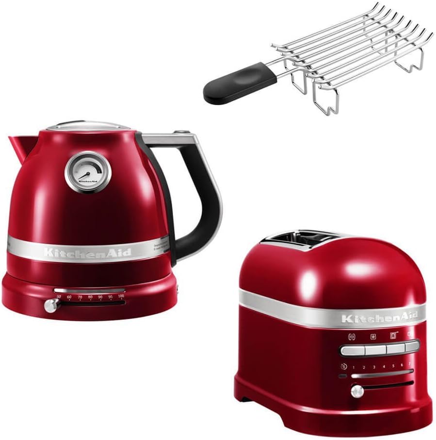 Kitchenaid Artisan Breakfast Set Including Kettle 5kek1522, 2 Slices of Toaster 5kMT2204 and Sandwich Attachment for a Perfect Start to the Day (Love Apple Red)