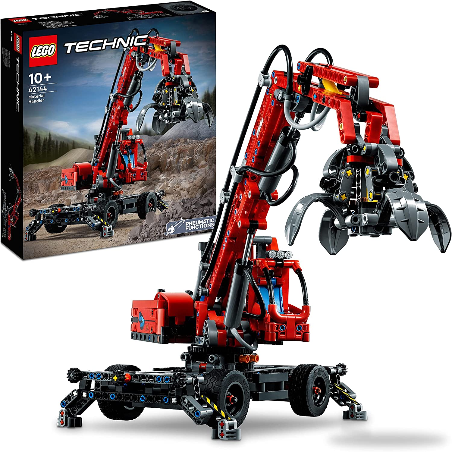 LEGO 42144 Technic Envelope Excavator Model, Mechanical Toy Set, Manual and Pneumatic Functions, Construction Vehicle Crane, Educational Toy