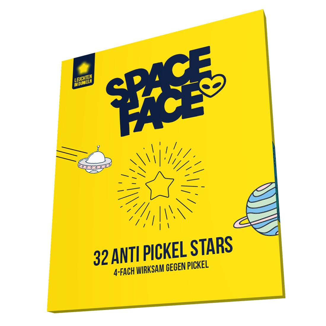 Space Face Pimple Patches - 32 Pimple Plasters Against Acne - 4-Way Effective for Clear Skin - Effective Hydrocolloid Patches in Star Design - Pimple Patch Stars Glow in the Dark