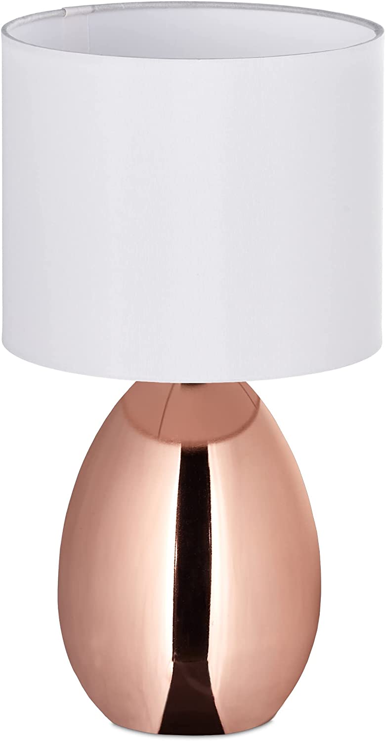 Relaxdays Bedside Lamp Touch Dimmable Modern Touch Lamp with 3 Levels E14 Table Lamp with Cable 33 x 18 cm Copper