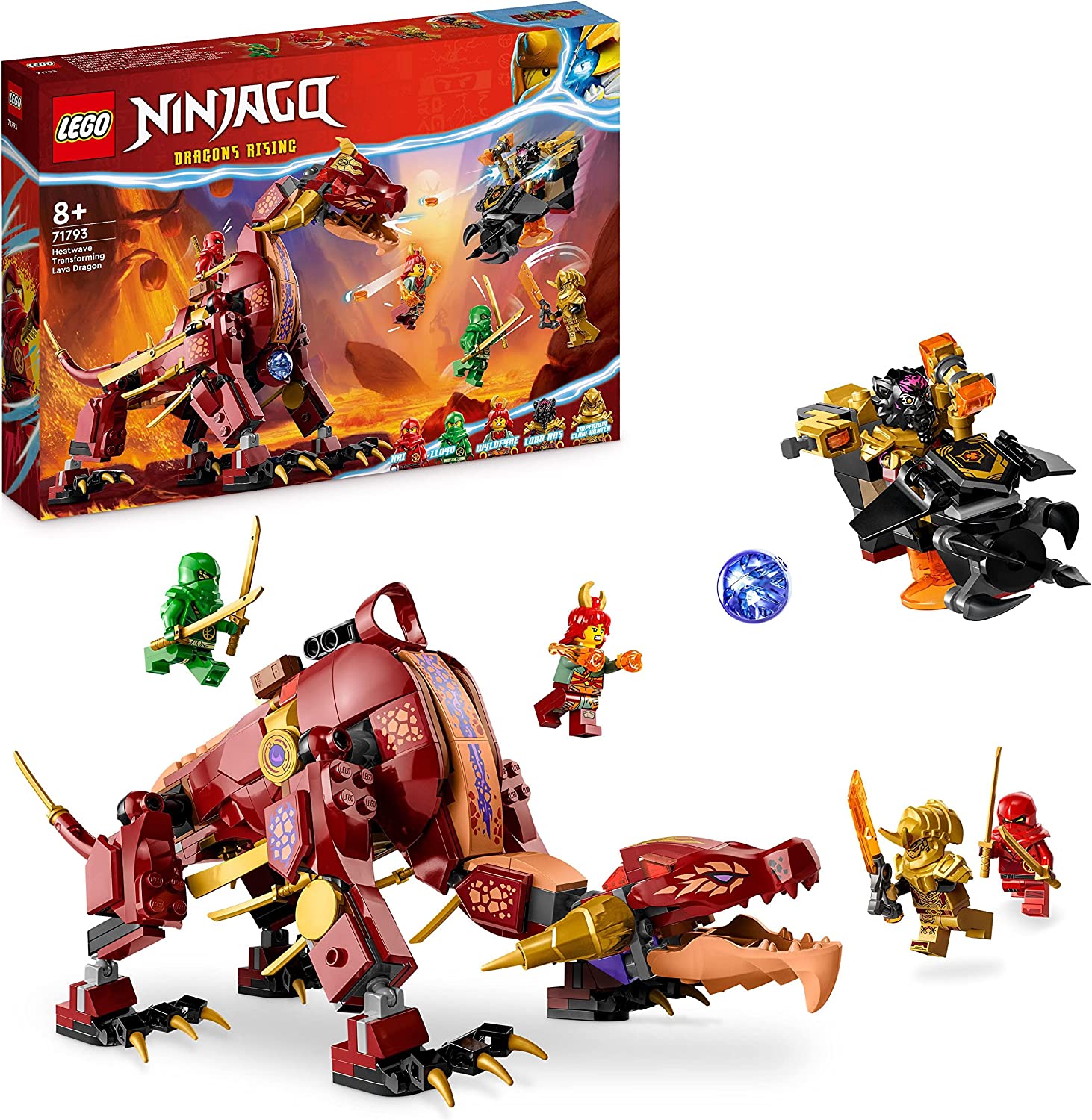LEGO 71793 Ninjago Wyldfires Lava Dragon Mythical Creatures Transformable Toy, Dragon Series Set with a Dragon Figure and Kai & Lloyd Mini Figures