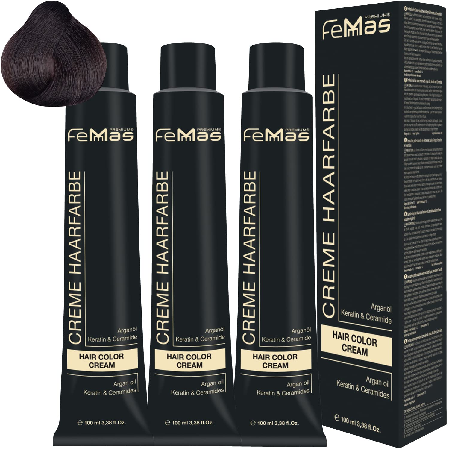 Femmas Hair Colour Cream 100 ml Hair Colour Pack of 3 Medium Brown 4, ‎medium