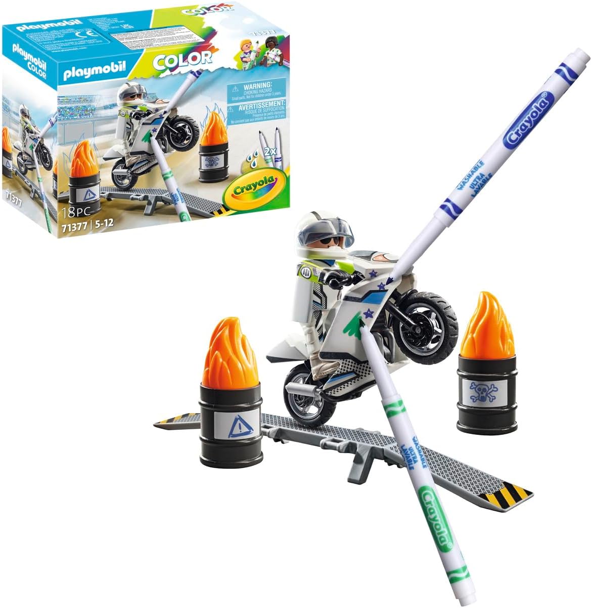 PLAYMOBIL Color 71377 Motorcycle Creative Vehicle Design with Water Soluble Pens, Sponge and Numerous Accessories for Action Packed Stunts Artistic Toy for Children Aged 5+