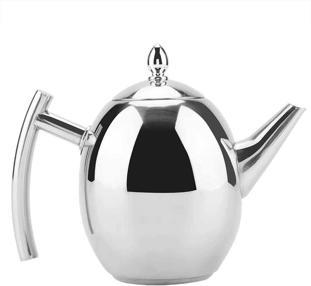 Jenngaoo Teapot with Strainer Insert, Stainless Steel Teapot (with Infusion), Novelty Polished Stainless Steel Teapot with Lid, Used for Bulk Tea Coffee Household Teapot (1L)