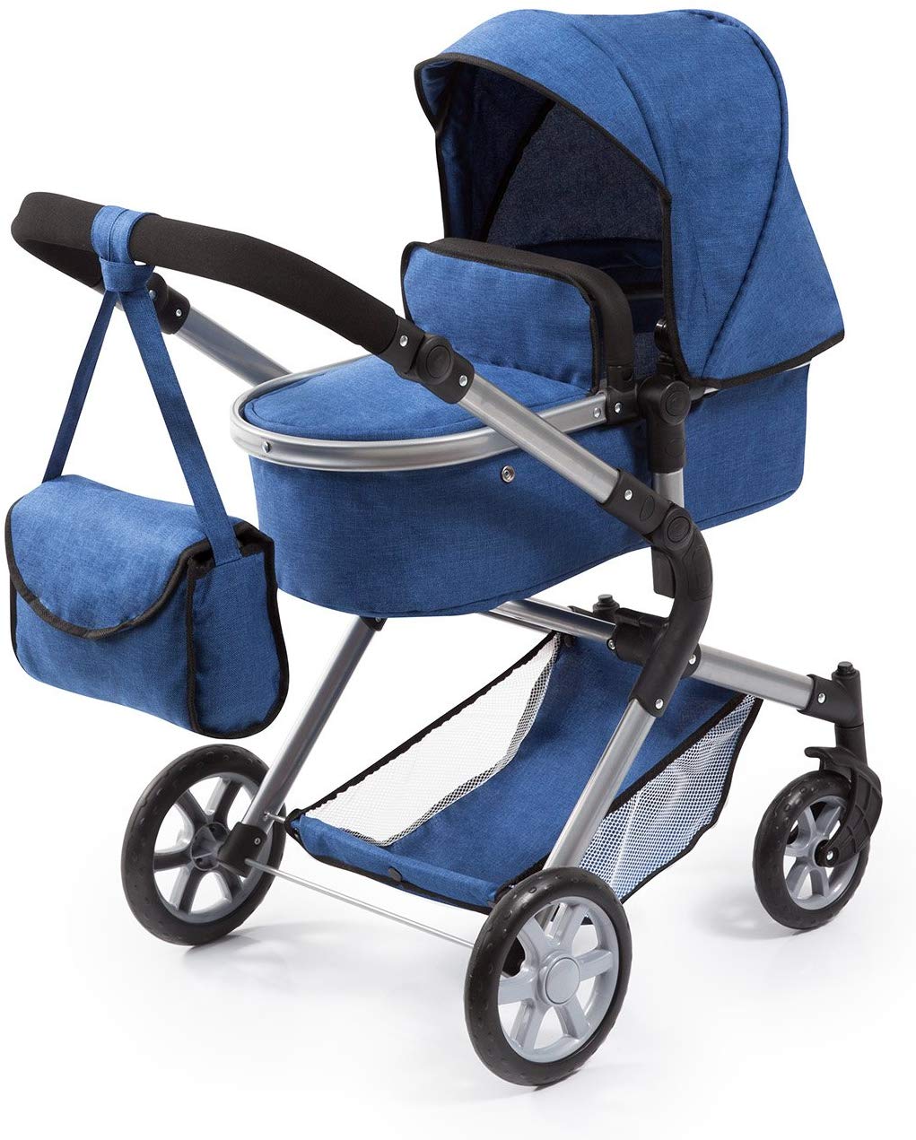 Bayer Design 18135AA Doll Stroller City Integrated Neo with Bag Basket Supply. Used as a Sports Car, Adjustable Height, Blue Jeans