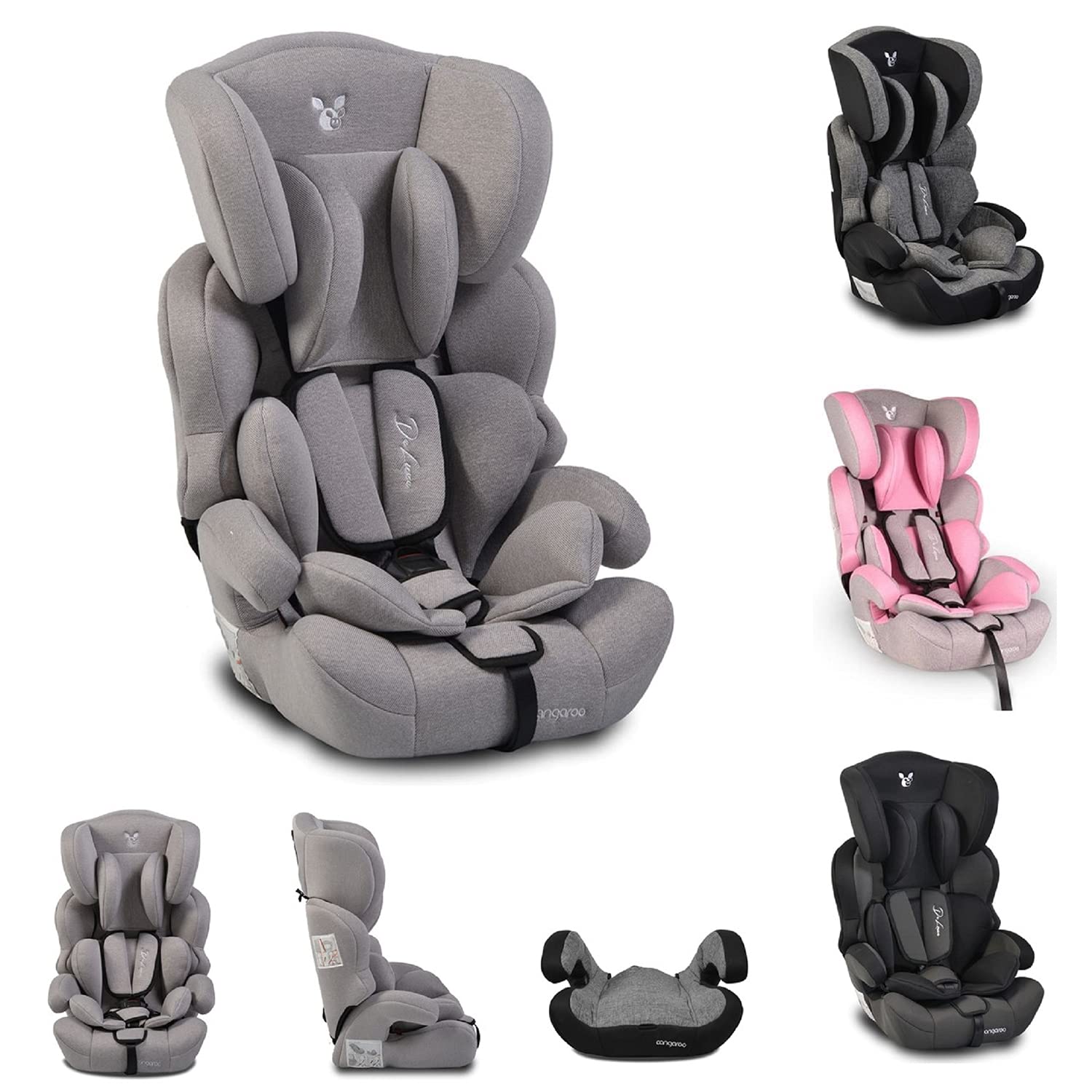Cangaroo Deluxe Child Seat Group 1/2/3 (9-36 kg) 1 to 12 Years Adjustable Colour: Light Grey