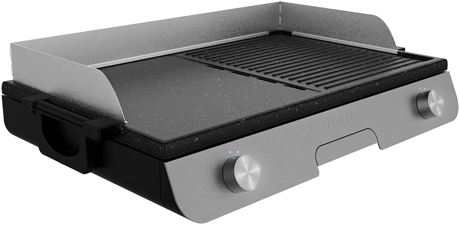 Cecotec PerfectRoast 3000 Inox Electric Table Grill 3000 W, Mixta Grill Surface, Non-Stick Coating, Adjustable Thermostat, Grease Tray