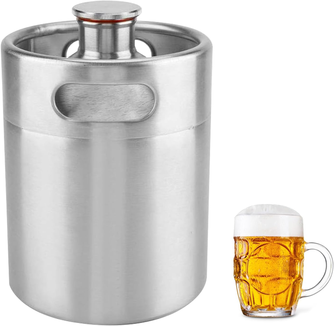 5 Liter Beer Keg, 304 Stainless Steel Mini Growler Keg, Portable Beer Barrel with Hexagonal Spiral Lid, Practical Hotel Supplies, Beer Dispenser 5 Liters with Cooling for Home Brewing, Crafting and