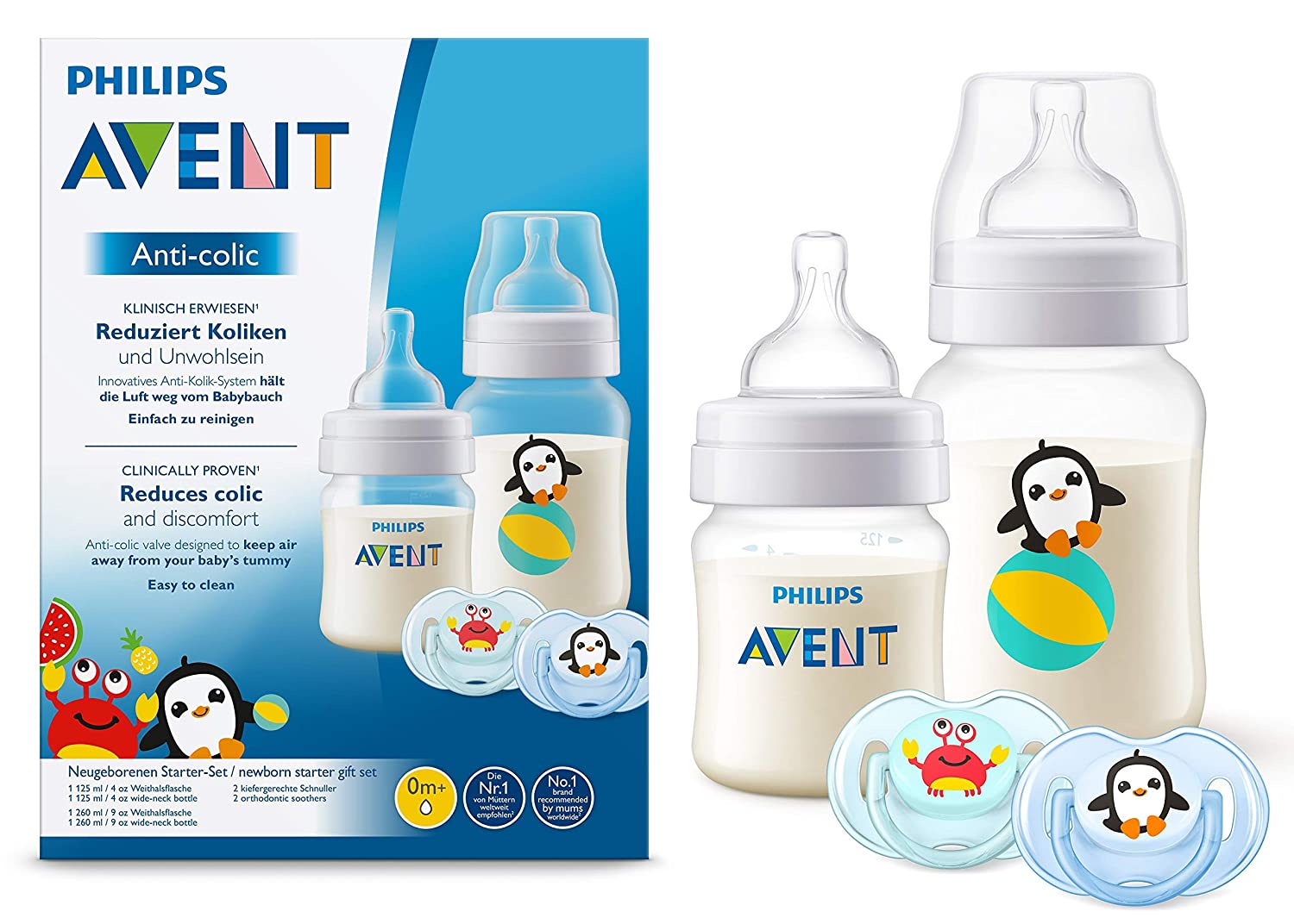 Philips Avent Anti-Colic Bottle Set with AirFree Valve, Transparent, Various Styles