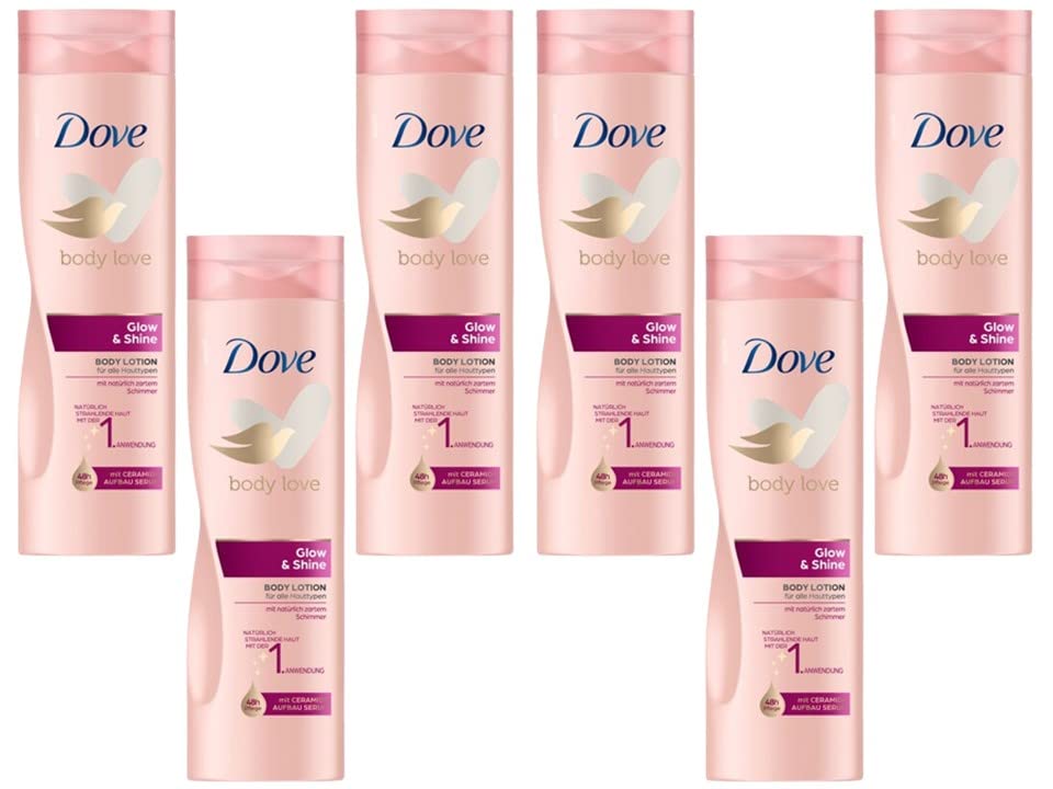 Dove Glow & Shine Body Lotion 6 x 250 ml Body Lotion Body Cream for All Skin Types Body Milk Balm with Natural Delicate Shimmer