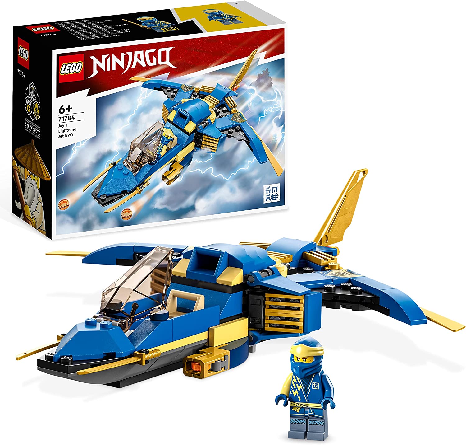 LEGO 71784 NINJAGO Jays Thunder Jet EVO, Upgradable Ninja Toy Plane with Jay Mini Figure, Birthday Gift Idea for Children from 7 Years
