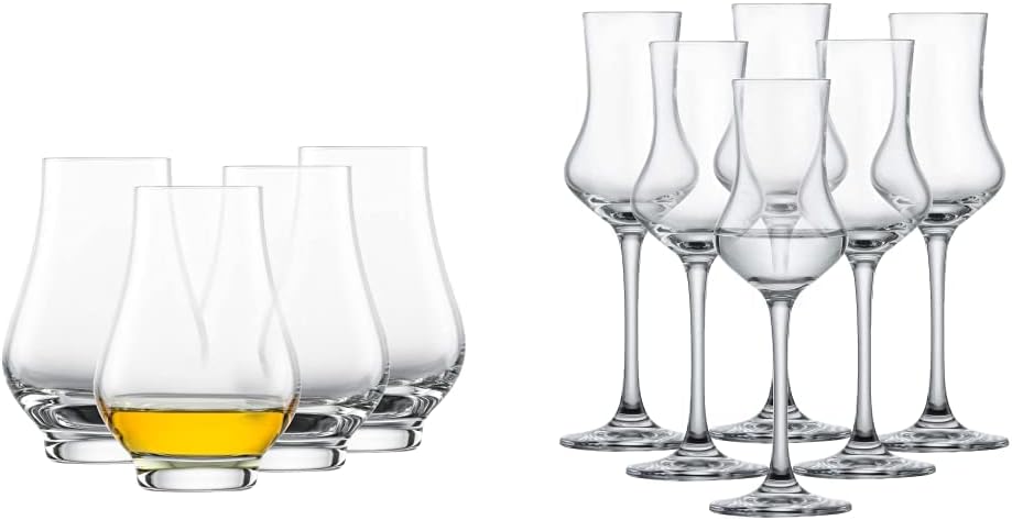 Schott Zwiesel Whiskey Nosing Tumbler Bar Special (Set of 4) (130000) & Digestifset Classico (Set of 6), Classic Shot Glasses with Stem, Dishwasher Safe Tritan Crystal Glasses (Item No. 120518)