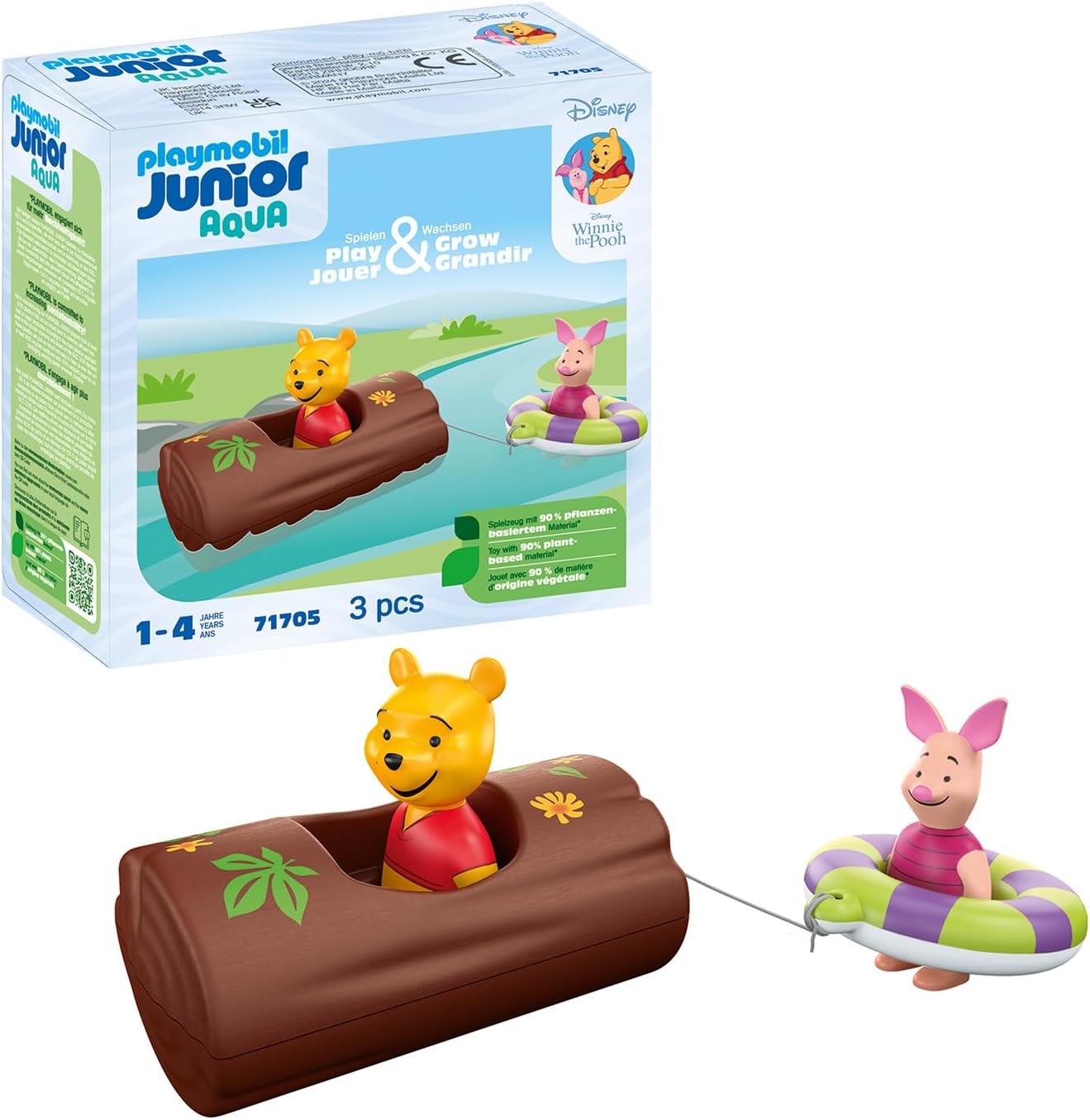 PLAYMOBIL Junior & Disney 71705 Winnie the Pooh & Piglet Water Adventure, Including Boat and Swimming Ring, Sustainable Toy Made of Plant-Based Plastics, for Children from 1 Year