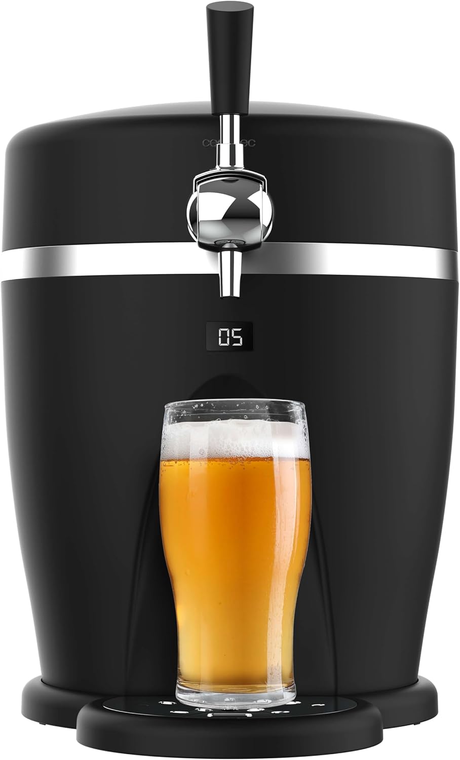 Cecotec BeerFlow 5000 Beer Dispenser, 60 W, Temperature Range from 3 to 6 °C, Compatible with Universal Pressure Barrels 5L, LED Temperature Display, Carry Handle, Non-Slip