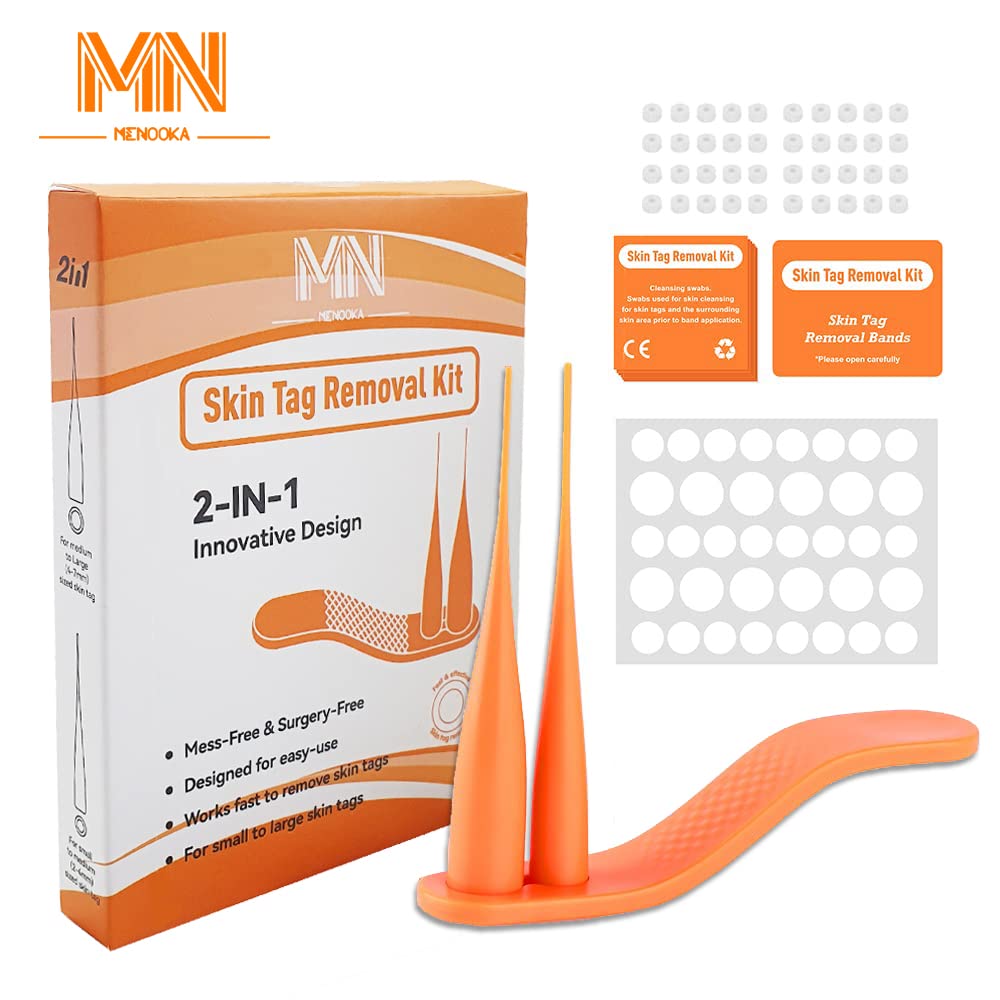 Menooka 2-in-1 Skin Tag Remover, 40 Bands Skin Tag Remover, Stem Wax Remover, 2-8 mm Skin Tag Band Kit, Stem Warts Removal, Fibrom, Remove Skin Charms, ‎orange