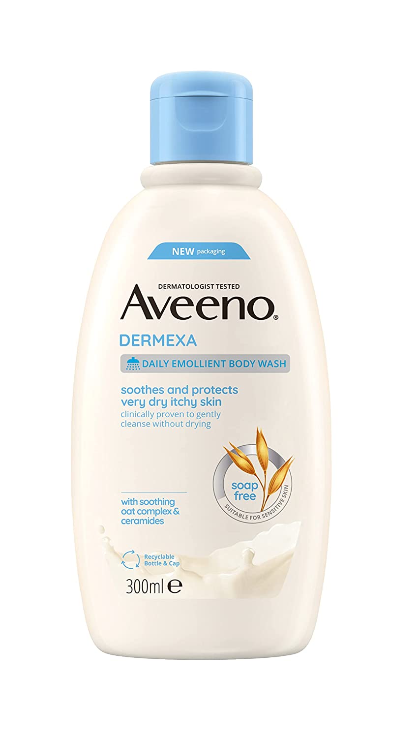 Aveeno Dermexa Daily Emolletien Shower Cream (300 ml), Vegan Skin Care Shower Gel for very dry and sensitive Skin with Soothing Oats