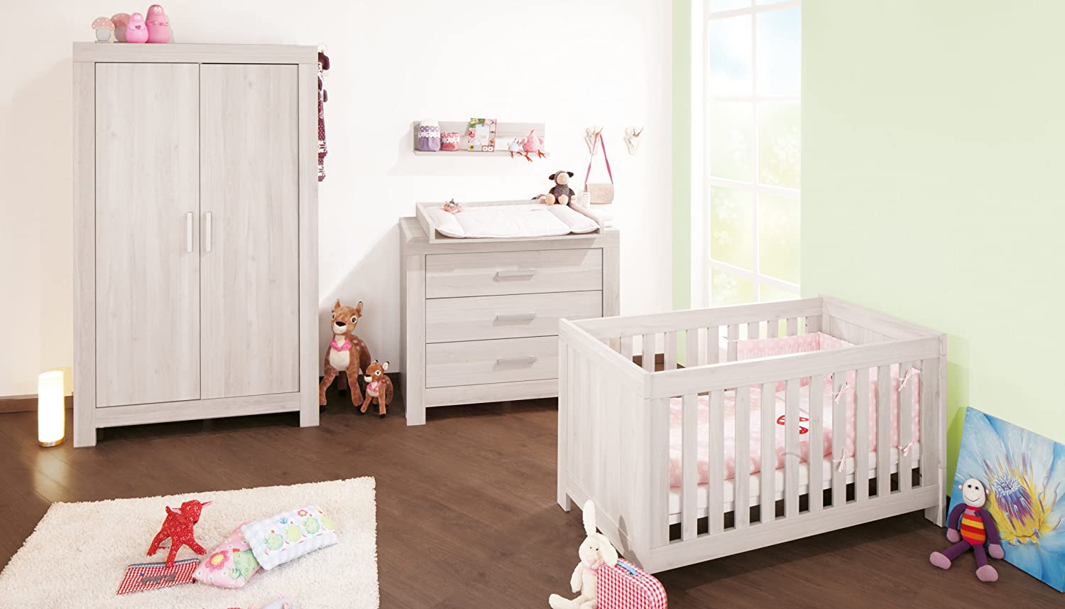 Pinolino Pepper Nursery Wide 3-Piece Cot 140 x 70 cm Wide Changing Table with Changing Unit and Wardrobe Ash Grey (Item No. 10 00 47 B)