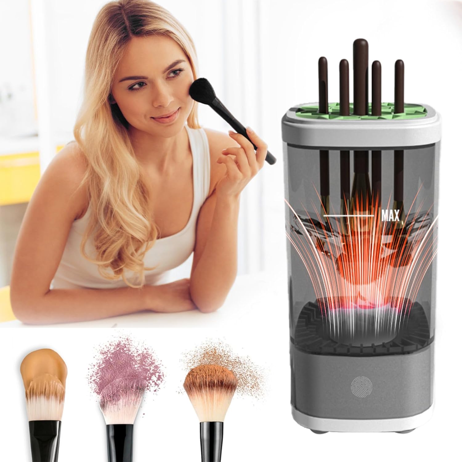 Electric Makeup Brush Cleaner 2025 New - USB Powered Brush Washing Machine with Drying Function & Sound Wave Technology, Make Up Brush Cleaner, Brush Cleaner Dryer, (Grey)