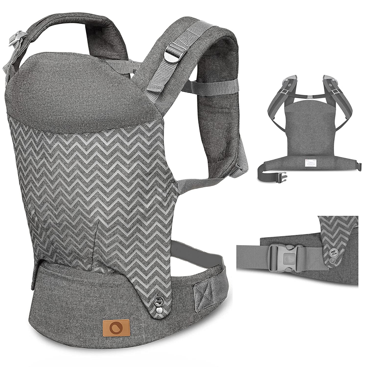 Lionelo Margareet Baby Carrier 3 Positions Correct Position of the Baby Retractable Hood Double Protection Skin-friendly Materials Belt TÜV Certificate grey
