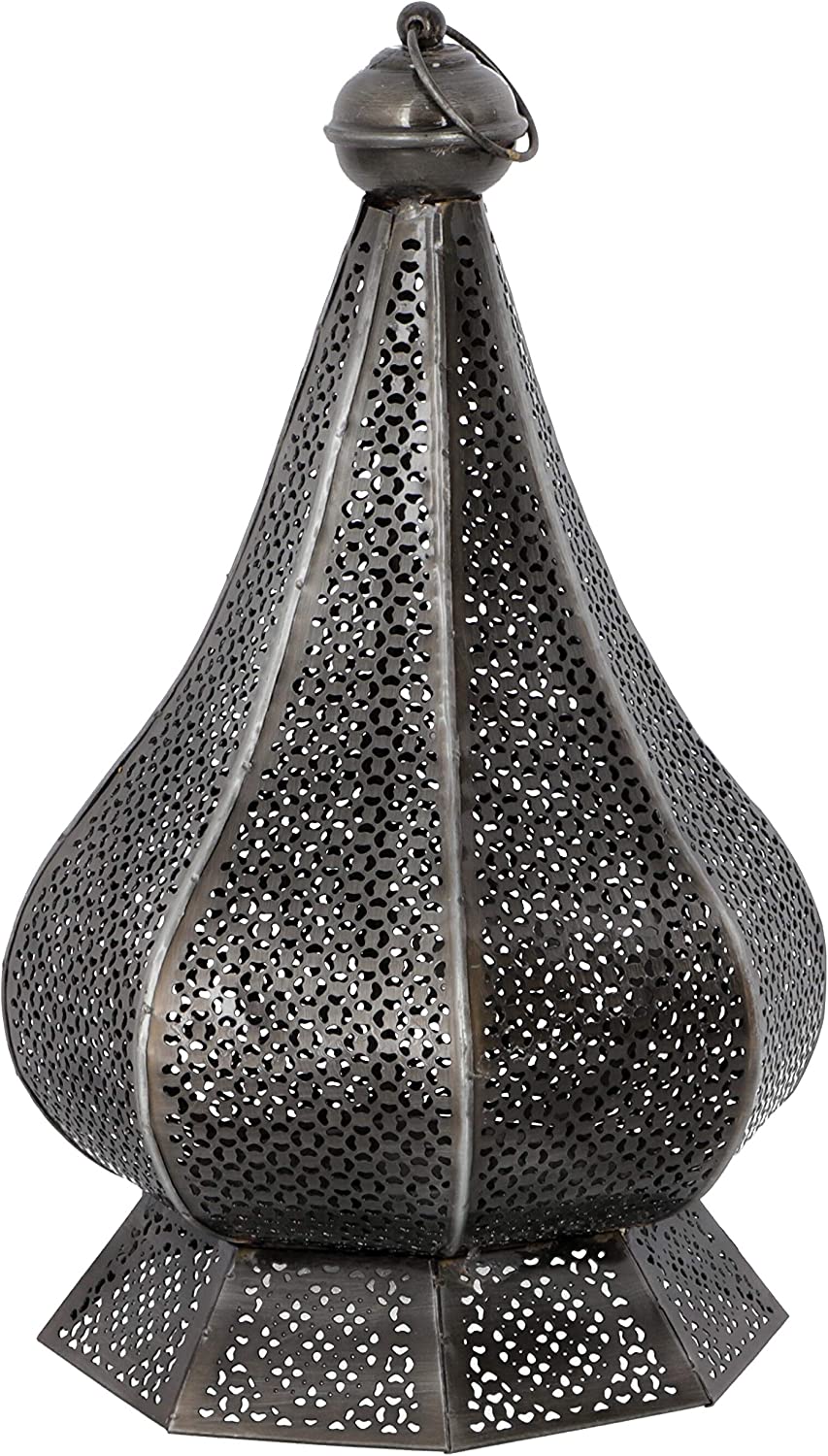 GURU SHOP Oriental Metal Lantern in Morrocan Design, Lantern - Metal Design 2, Black, 35 x 21 x 21 cm, Oriental Lanterns