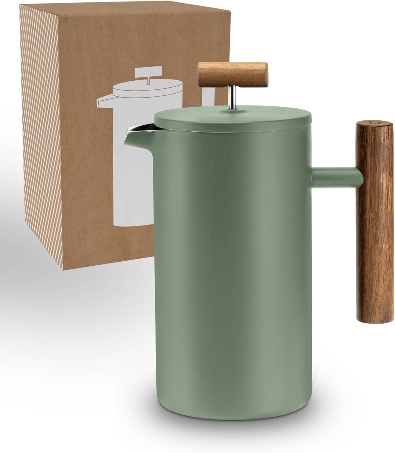 Lambda Coffee® Thermo French Press Stainless Steel I 350 ml - 1-2 Cups Moss Green I 3 Sizes Available I Coffee Maker Stainless Steel | Double-Walled: Keeps Warm for a Long Time I Coffee Maker | Coffee